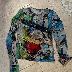 Alice + Olivia Vibrant Multicolor Long Sleeve Top